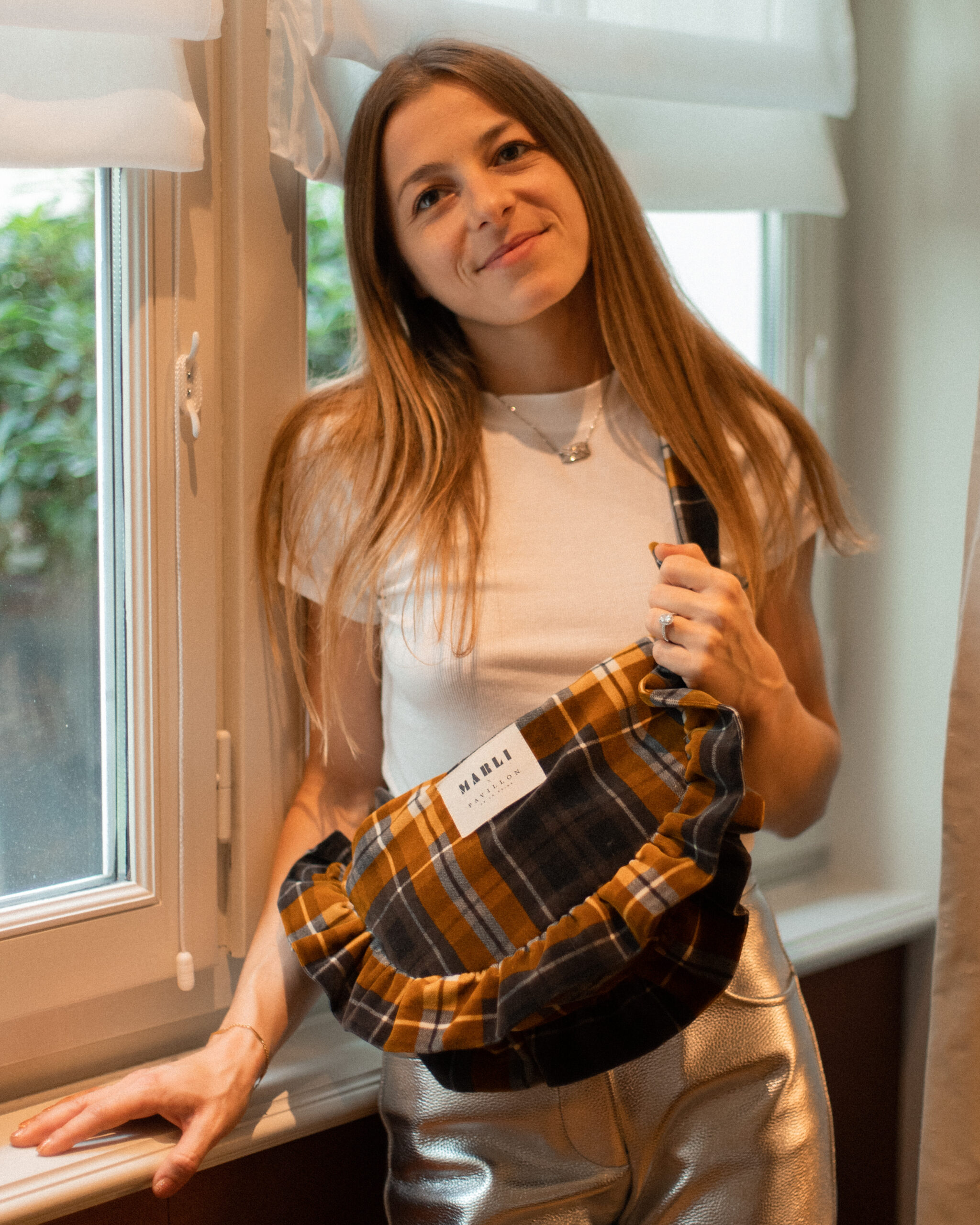 Sac banane froufrou Maria - Tartan gris et ocre – Image 3