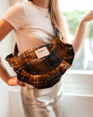 Sac banane froufrou Maria - Tartan gris et ocre