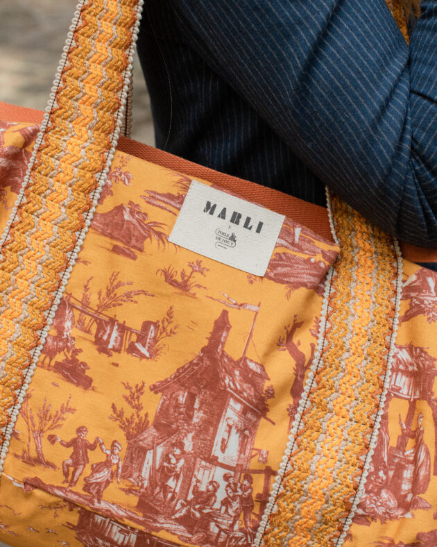 Sac polochon maxi dimitri toile de jouy terracota et moutarde – Image 2