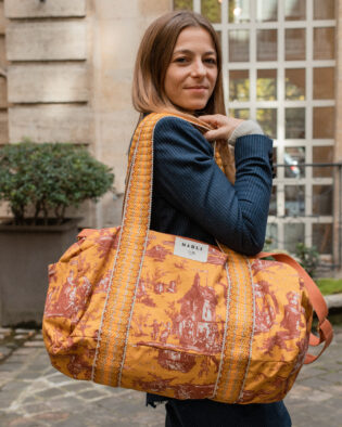 Sac polochon maxi dimitri toile de jouy terracota et moutarde