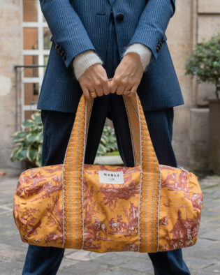 Sac Polochon dim toile de jouy terracota et moutarde