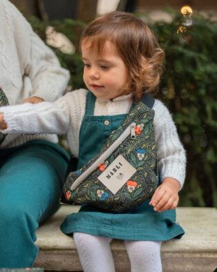 Sac banane mini Emilie - Toile de jouy fleuri noir et vert
