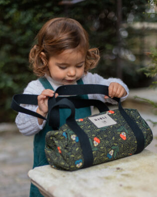 Sac Polochon mini Dima Toile de Jouy fleuri noir et vert