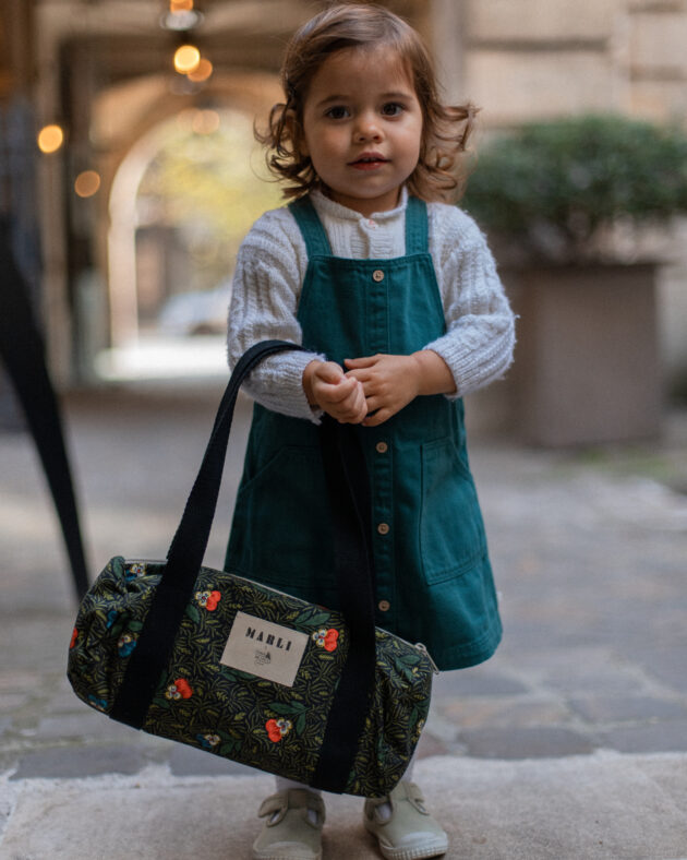 Sac Polochon mini Dima Toile de Jouy fleuri noir et vert – Image 5
