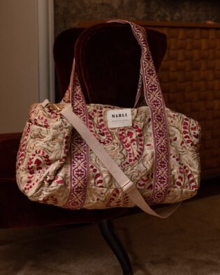 Sac polochon maxi charles motif baroque beige et bordeaux