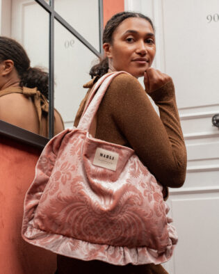 Cabas froufrou Talia - Velours rose pâle