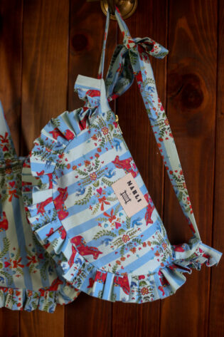 Banane froufrou Tatiana  - Motif chevaux rayé bleu ciel