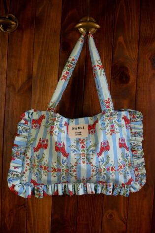 Cabas froufrou Anastasia - Motif chevaux rayé bleu ciel