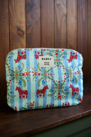 Pochette ordinateur Valentina  - Motif chevaux rayé bleu ciel