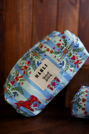 Trousse Ekaterina  - Motif chevaux rayé bleu ciel