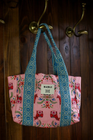 Cabas carré Marina - Motif chevaux rose