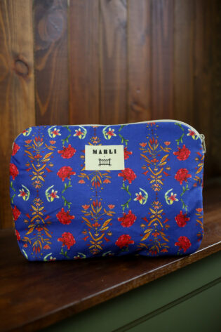 Pochette ordinateur Valentina  - Motif fleuri bleu indigo