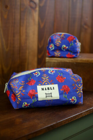 Trousse maxi Ekaterina  - Motif fleuri bleu indigo