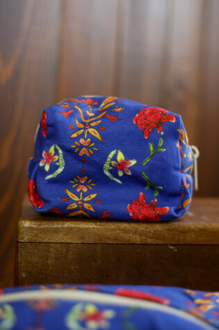 Trousse mini Maria - Motif fleur bleu indigo