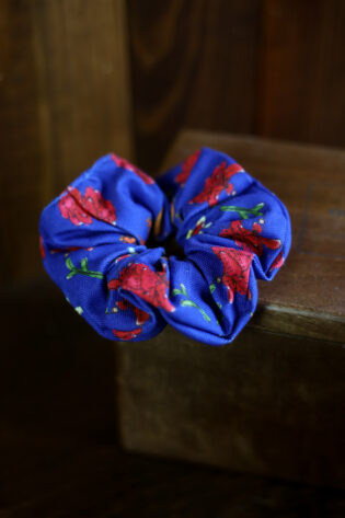 Chouchou Mila  - Motif fleuri bleu indigo