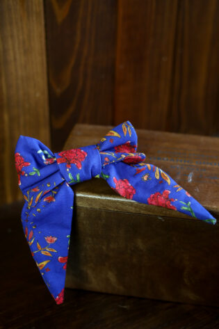 Grand nœud Natalia  - Motif fleuri bleu indigo