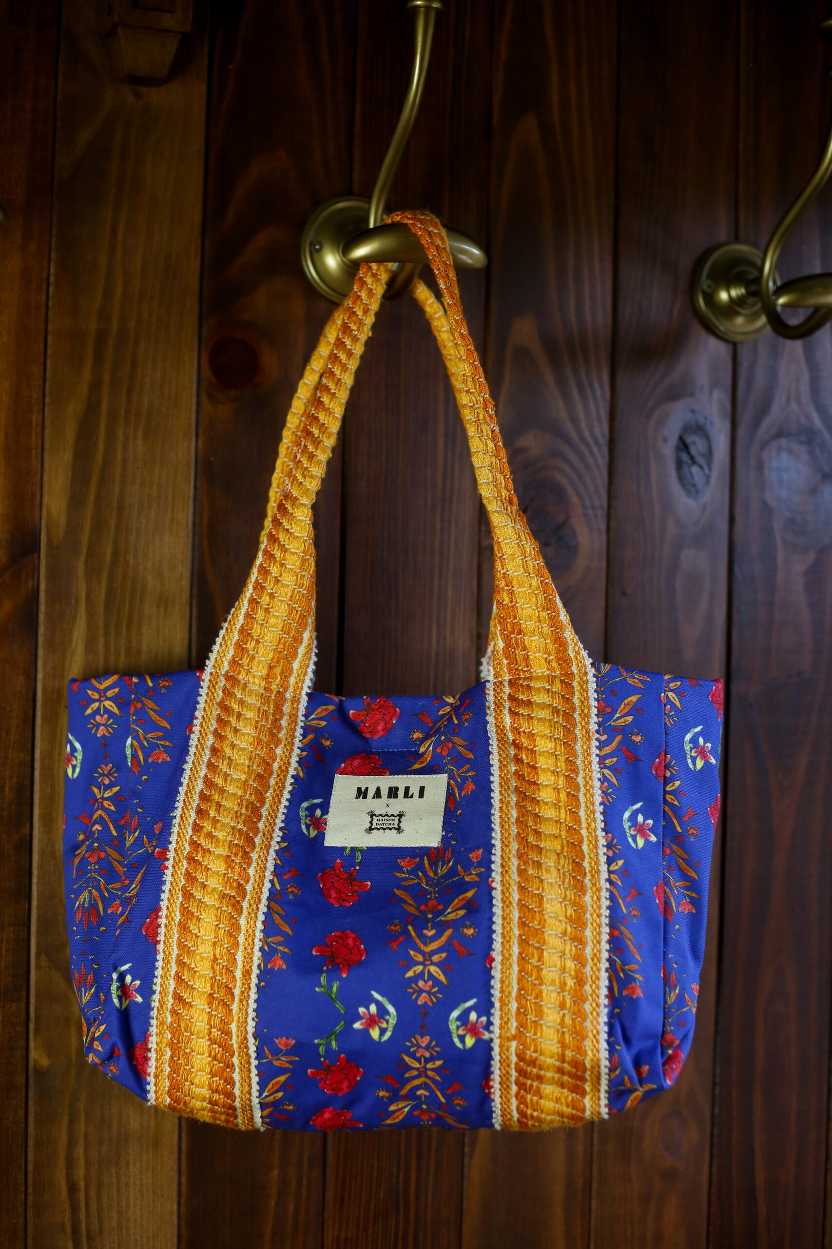 Cabas carré Marina - Motif fleuri bleu indigo – Image 3