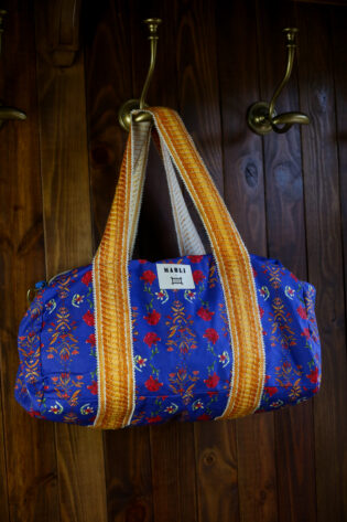 Sac polochon maxi Nikolai  - Motif fleuri bleu indigo