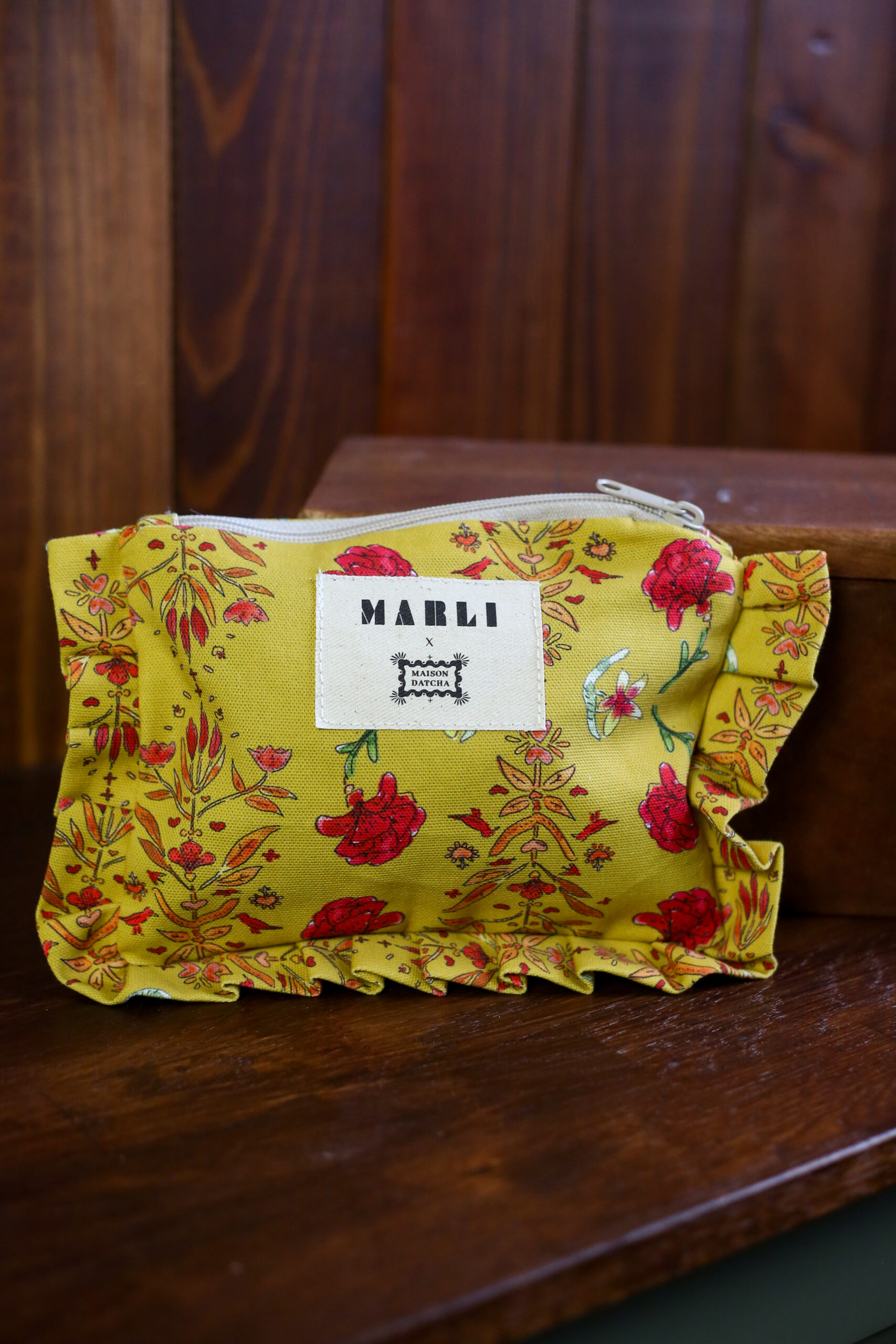 Trousse froufrou sofia - Motif fleuri jaune