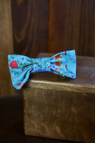 Petit nœud Elena  - Motif oiseaux bleu canard