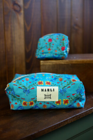 Trousse maxi Ekaterina  - Motif oiseaux bleu canard