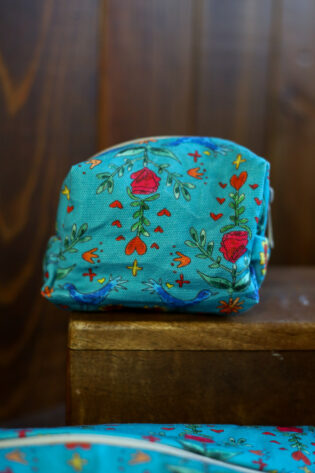 Trousse mini Maria - Motif oiseaux bleu canard