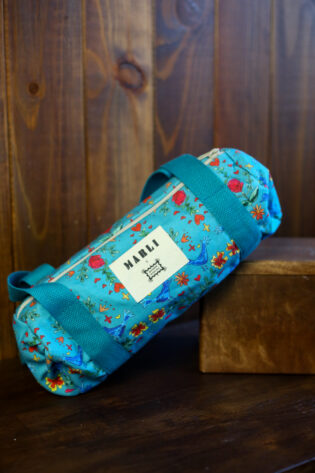 Sac polochon mini Nikita  - Motif oiseaux bleu canard