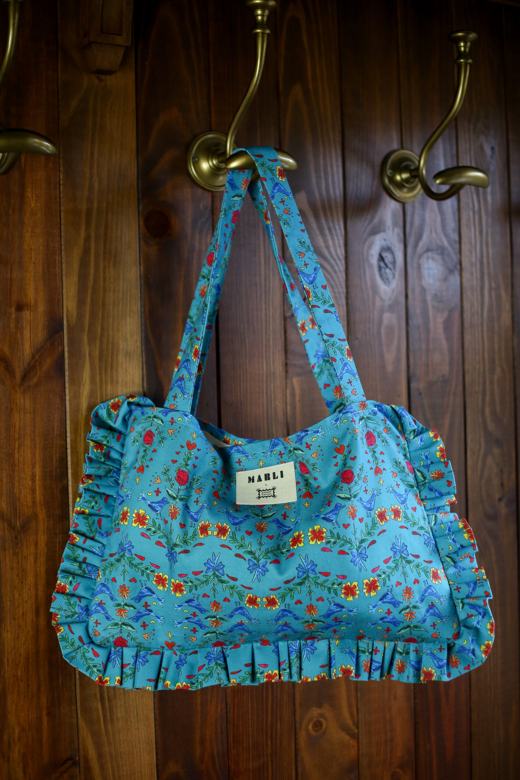 Cabas froufrou Anastasia - Motif oiseaux bleu canard – Image 4