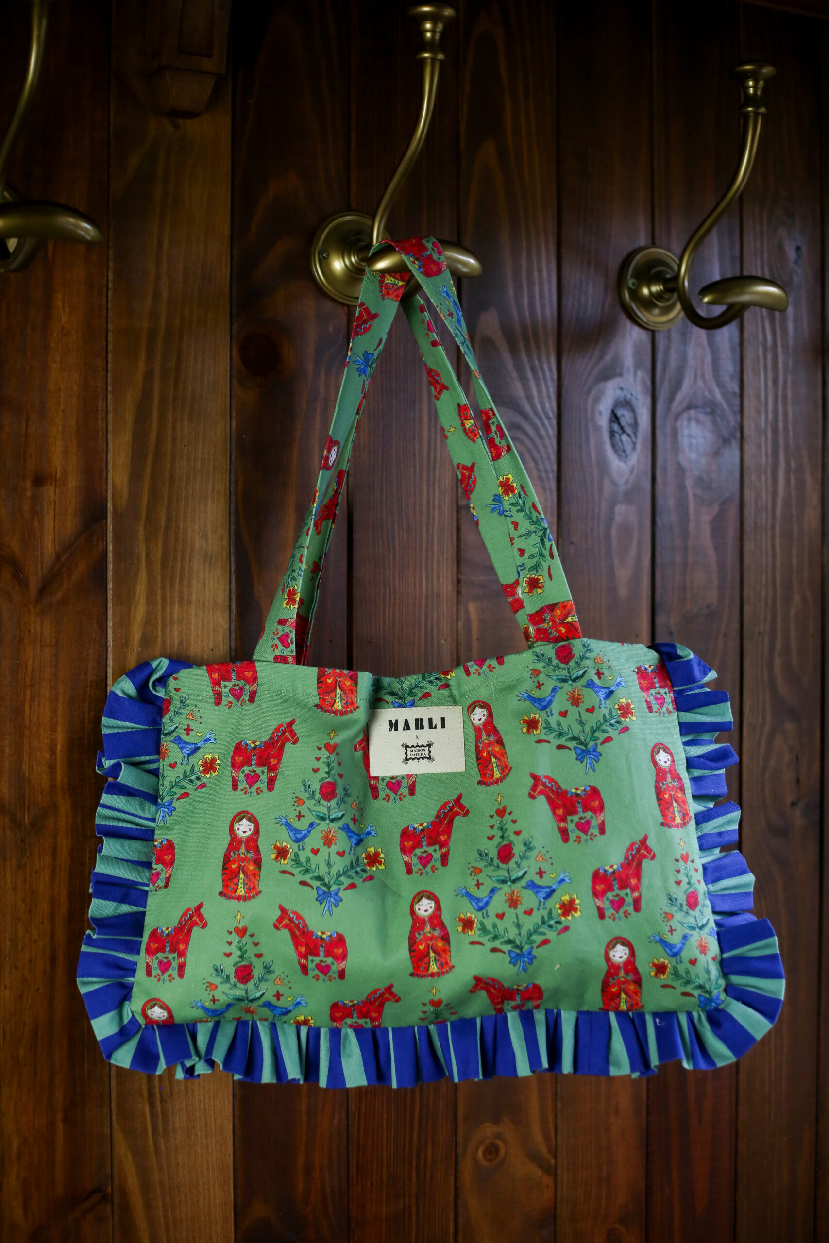 Cabas froufrou Anastasia - Motif poupée russe chevaux verts