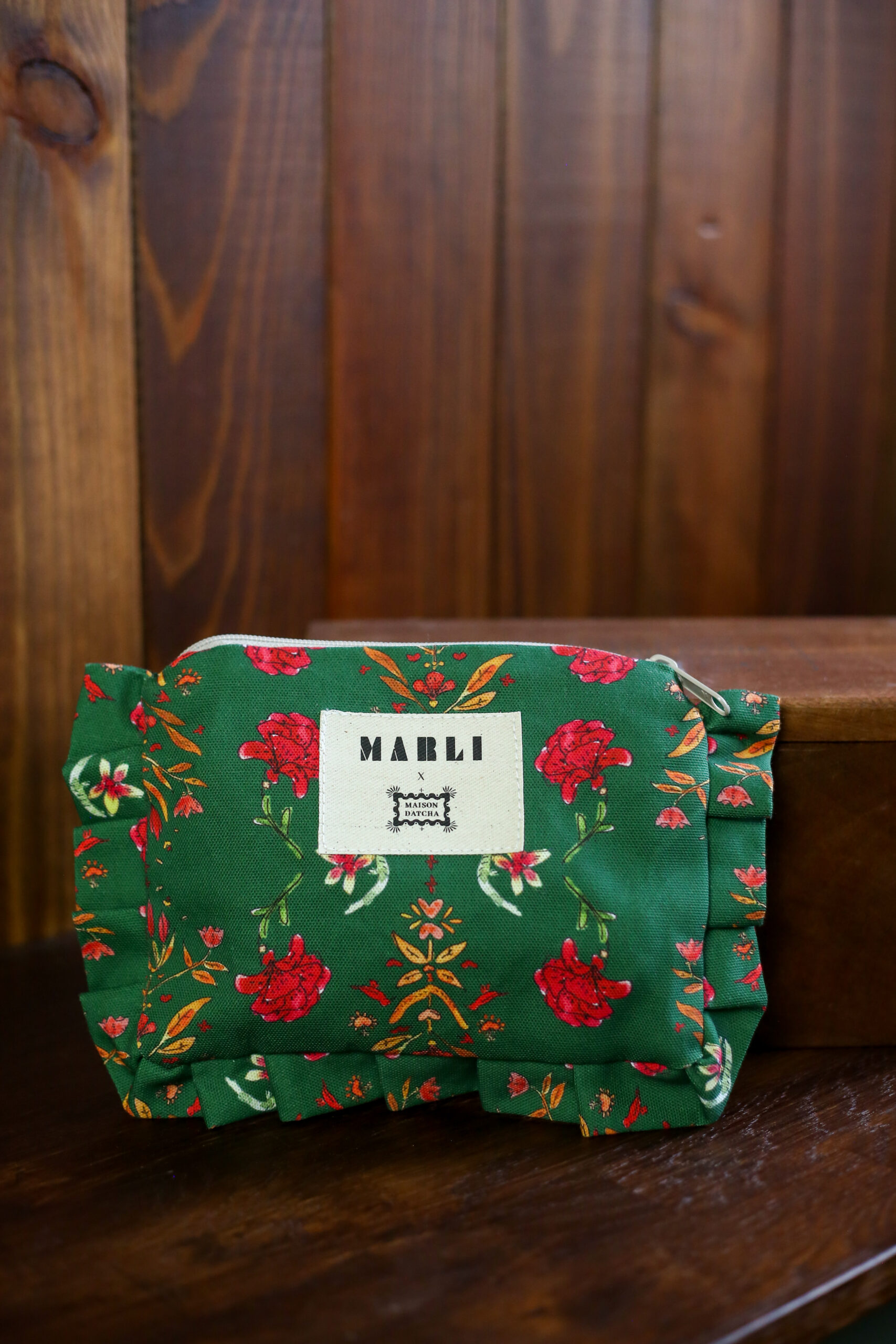 Trousse froufrou sofia - Motif fleuri vert sapin