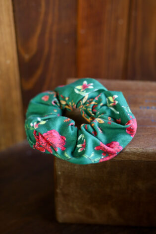 Chouchou Mila  - Motif fleuri vert sapin