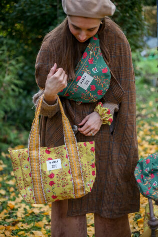 Cabas carré Marina - Motif fleuri jaune