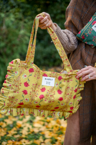 Cabas froufrou Anastasia - Motif fleuri jaune