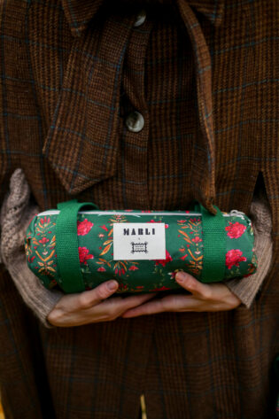 Sac polochon mini Nikita  - Motif fleuri vert sapin
