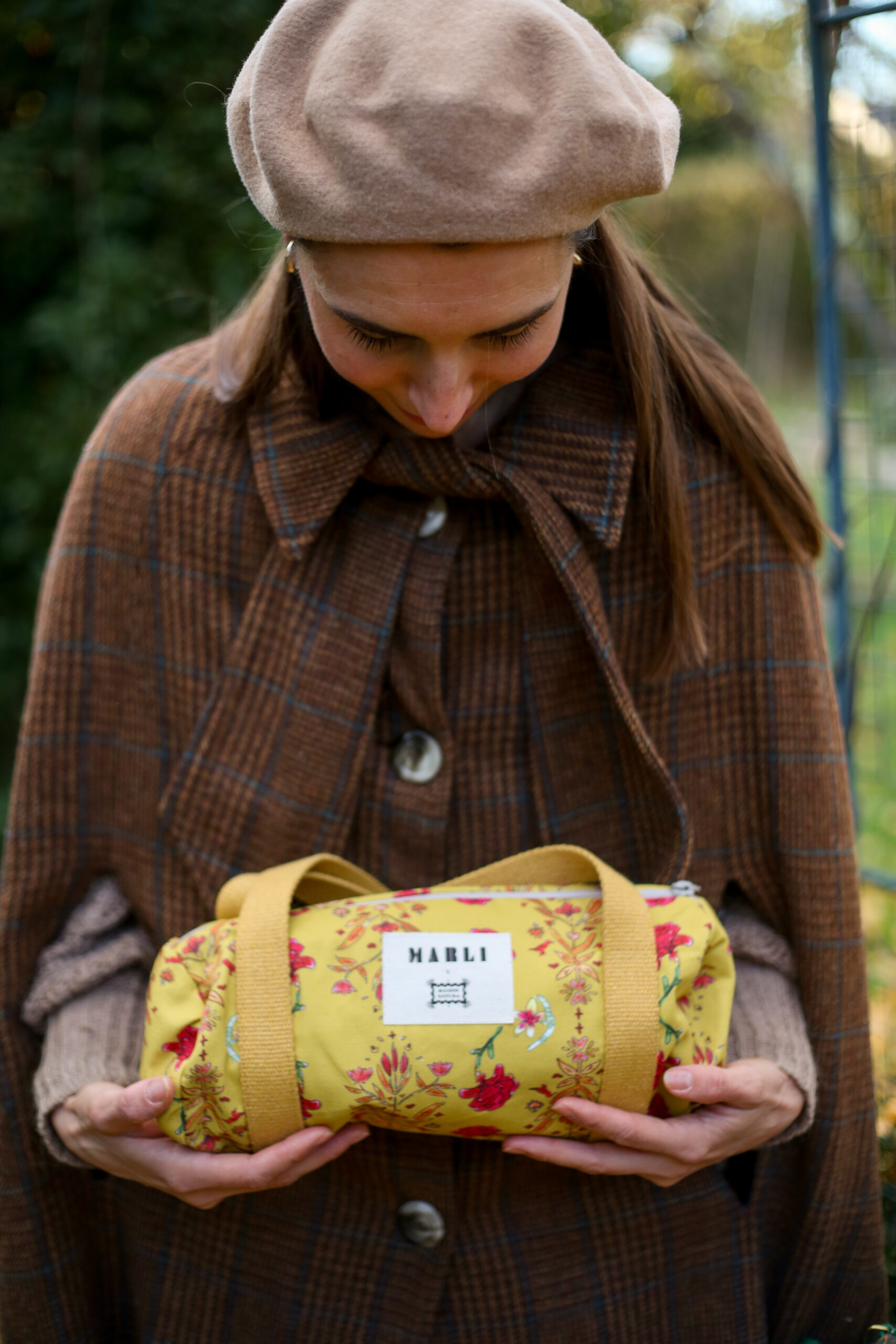 Sac polochon mini Nikita - Motif fleuri jaune