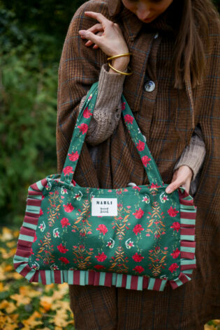 Cabas froufrou Anastasia - Motif fleuri vert sapin