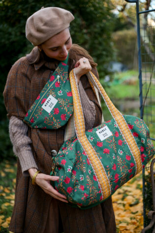 Sac polochon maxi Nikolai  - Motif fleuri vert sapin