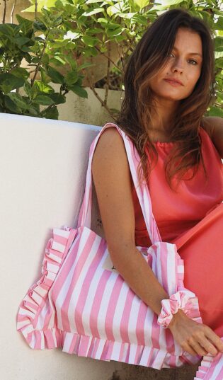 Cabas froufrou Tiago - Motif rayures rose et blanc