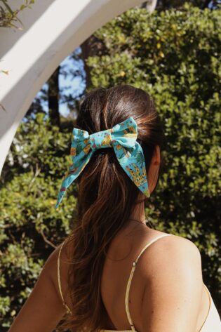 Grand nœud Oscar  - Motif Fruits Tropicaux fond turquoise