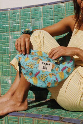 Banane Gabriela - Motif fruits tropicaux fond turquoise