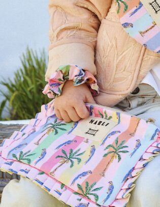 Chouchou Raul - Motif Perroquets et Palmiers fond multicolore