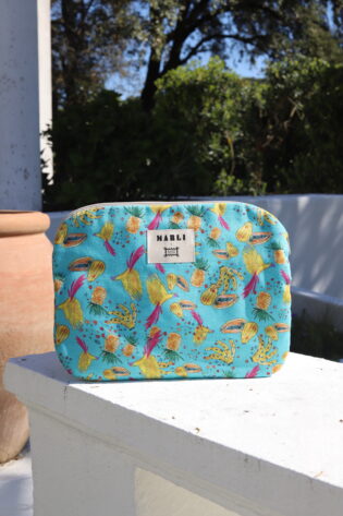 Pochette ordinateur Beatriz  - Motif Fruits Tropicaux fond turquoise