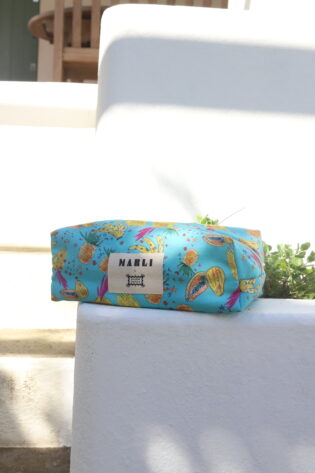 Trousse maxi Helena  - Motif Fruits Tropicaux fond turquoise