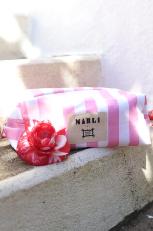 Trousse maxi Helena  - Motif rayures roses et blanches