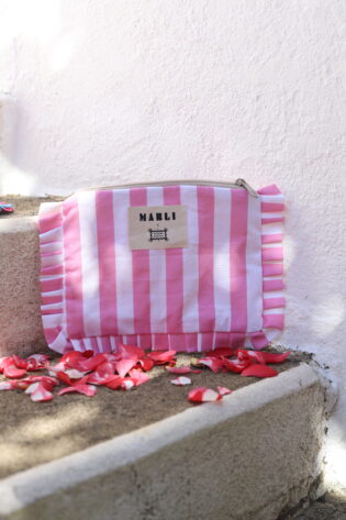 Trousse froufrou Camila - Motif rayures roses et blanches