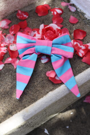 Grand nœud Oscar - Motif rayures roses et turquoises